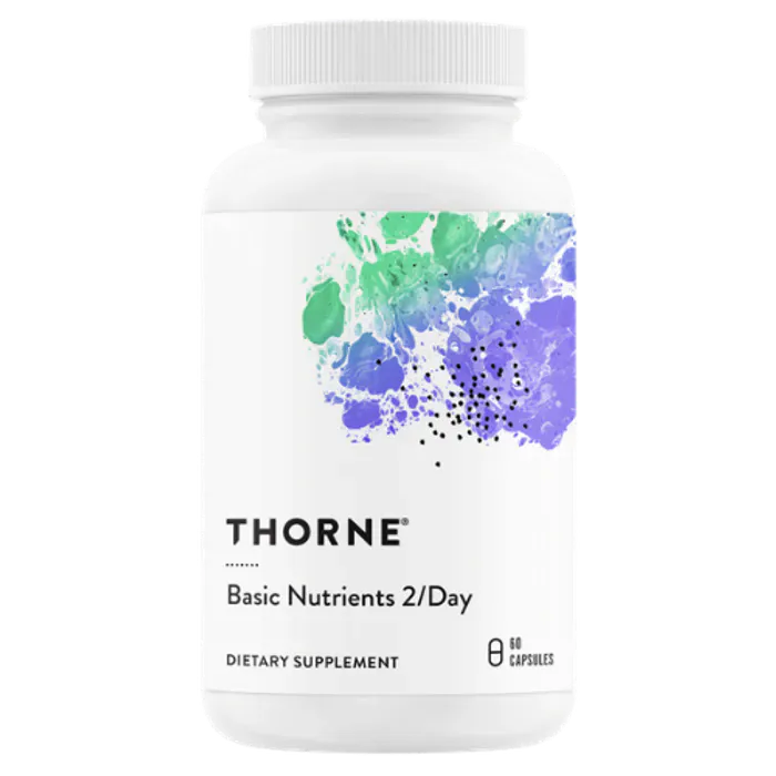 Thorne Basic Nutrients 2/Day premium multivitamin med vitaminer og mineraler.